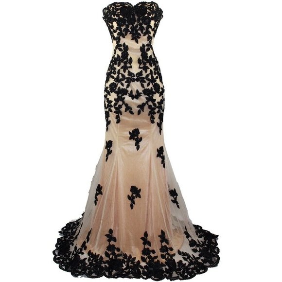 New MILITARY BALL Sweetheart black rhinestone Embroidery Lace Evening prom dress - Picture 6 of 7